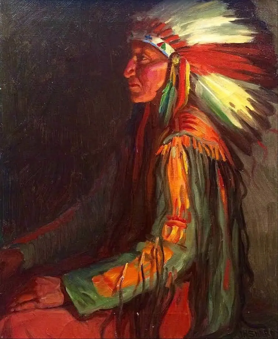 Joseph Henry Sharp, Little Bear, Cheyenne Chief, oil on canvas